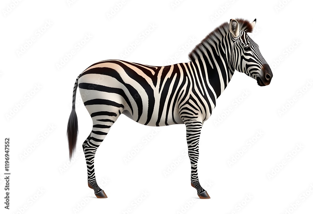 Obraz premium Striped Zebra Standing White Background Wildlife Image Realistic Style