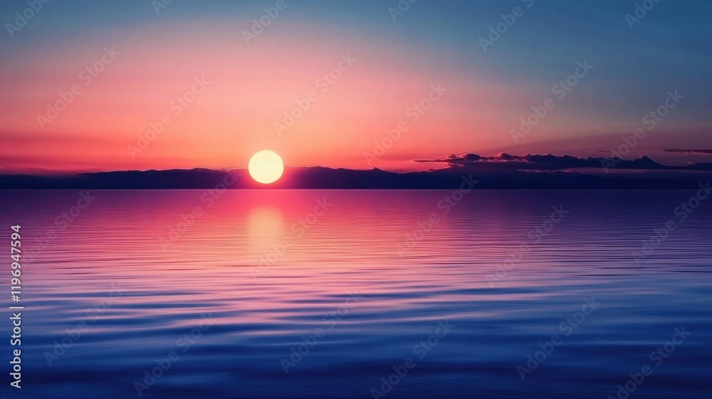 Obraz premium Vibrant sunset over tranquil water with spacious area for text and serene colors illuminating the sky. Generative AI