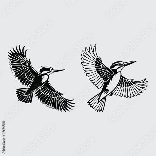 King fisher image silhouette vector art and illustration