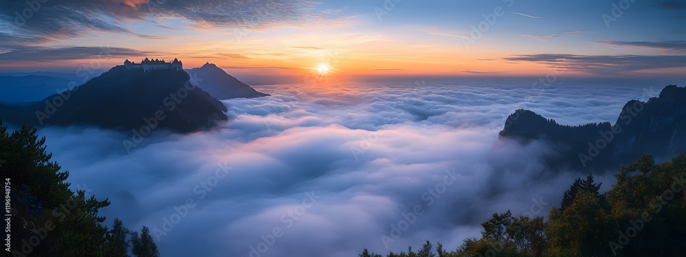 Castle Above the Clouds at Twilight Castle Above the Clouds at Twilight