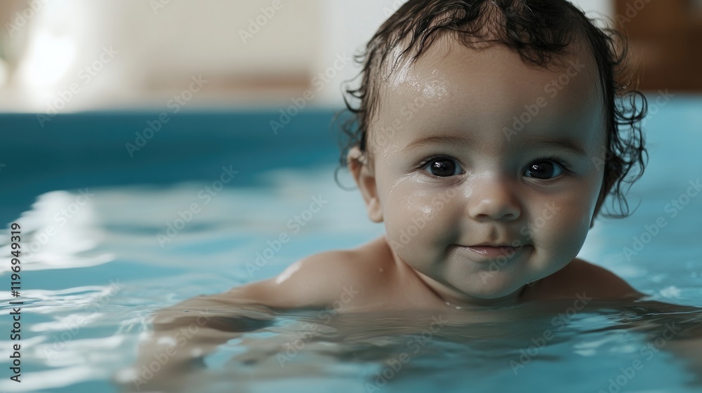 A happy baby enjoying the water and camera attention, perfect for family or lifestyle photography A happy baby enjoying the water and camera attention, perfect for family or lifestyle photography