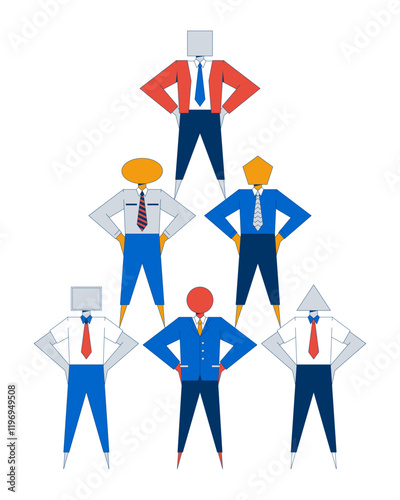 Geometric representation of corporate hierarchy 2D illustration concept. Organization. Abstract figures in business attire cartoon characters isolated on white. Metaphor abstract flat vector graphic
