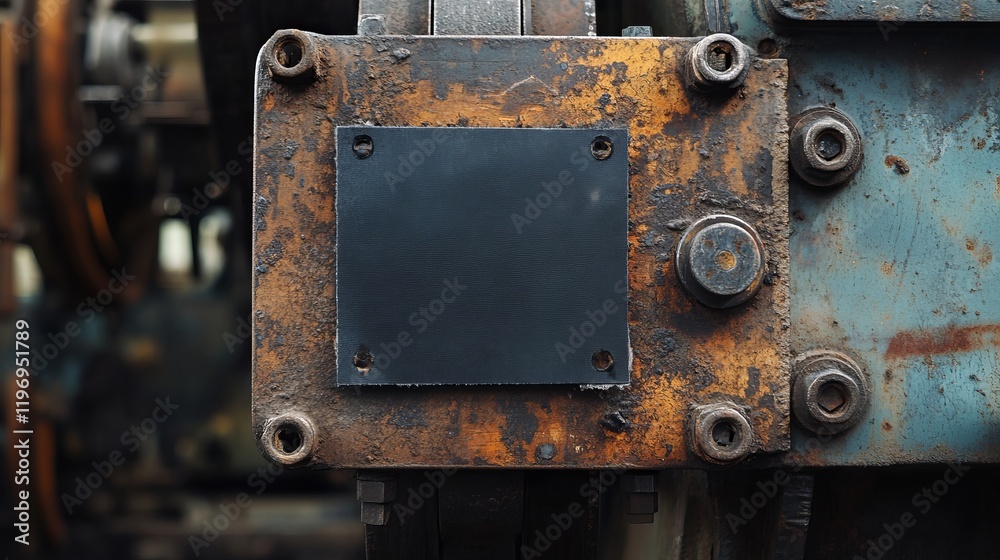 A black square note is affixed to the metal arm of a large industrial machine, drawing attention to its placement A black square note is affixed to the metal arm of a large industrial machine, drawing attention to its placement