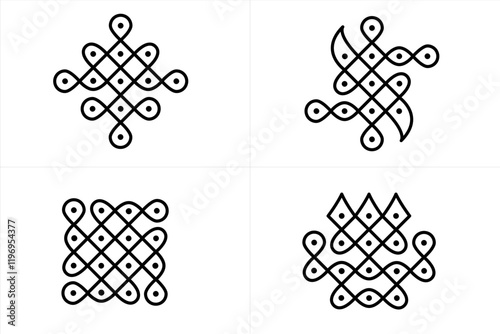 Set of Rangoli or Kolam designs isolated on white background - vector illustration