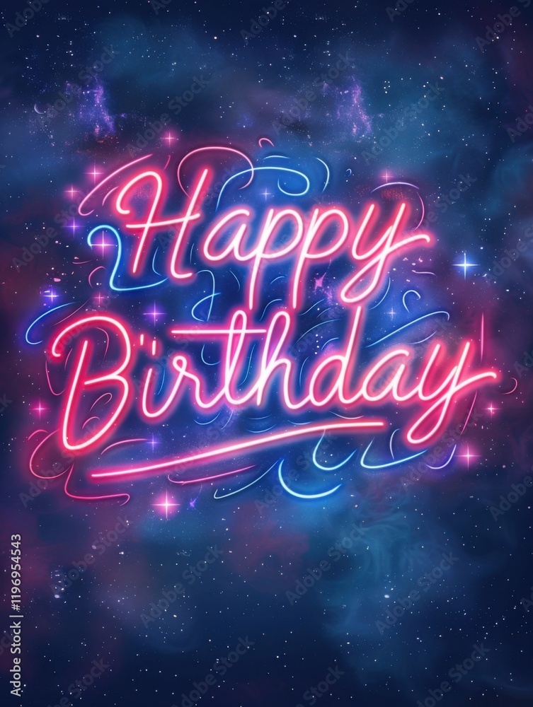 Cosmic Neon Happy Birthday Greeting Card Design for a Stellar Celebration Cosmic Neon Happy Birthday Greeting Card Design for a Stellar Celebration