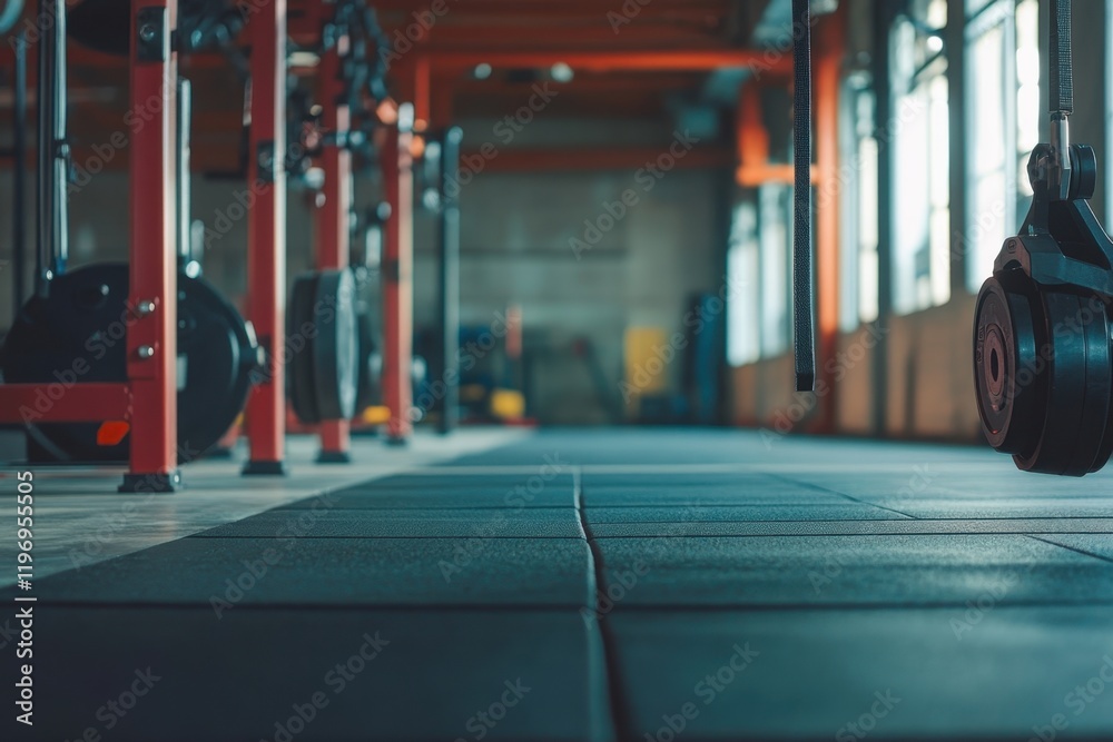 Fototapeta premium Weights and equipment in a modern gym during the early morning hours