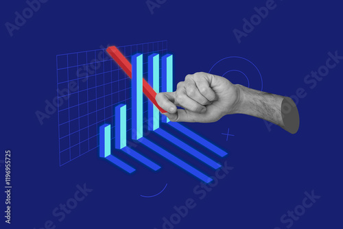 Creative photo poster trend art collage image of hand hold chart development icon restriction crossed figures chart statistics progress