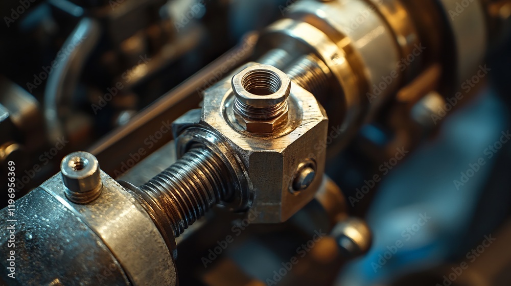 A robotic arm tightens a hexagonal nut on a bolt, demonstrating precision engineering and automation in modern metal production A robotic arm tightens a hexagonal nut on a bolt, demonstrating precision engineering and automation in modern metal production