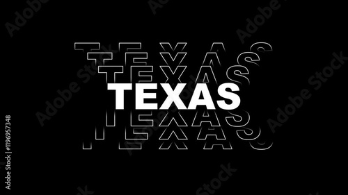 Texas zoom in and out on the screen, outlined text on black and white,
