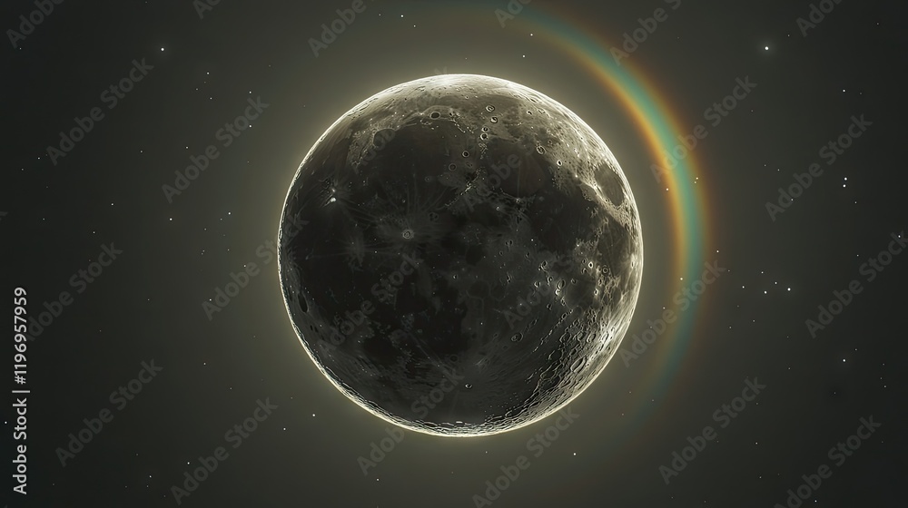 Fototapeta premium The Earth's shadow falling on the moon during a lunar eclipse, with sunlight creating a halo.