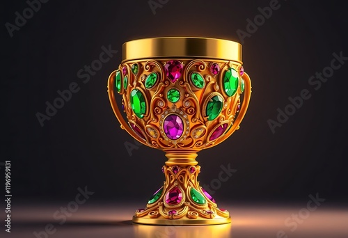 Ornate Golden Chalice Adorned Gemstones Dark Background photo