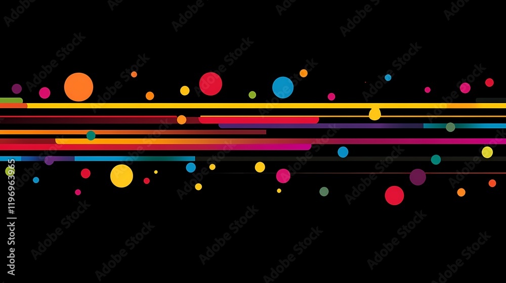 Obraz premium Colorful Abstract Background with Vibrant Lines and Dots on Black Canvas for Modern Design Projects, Presentation Templates, and Artistic Displays