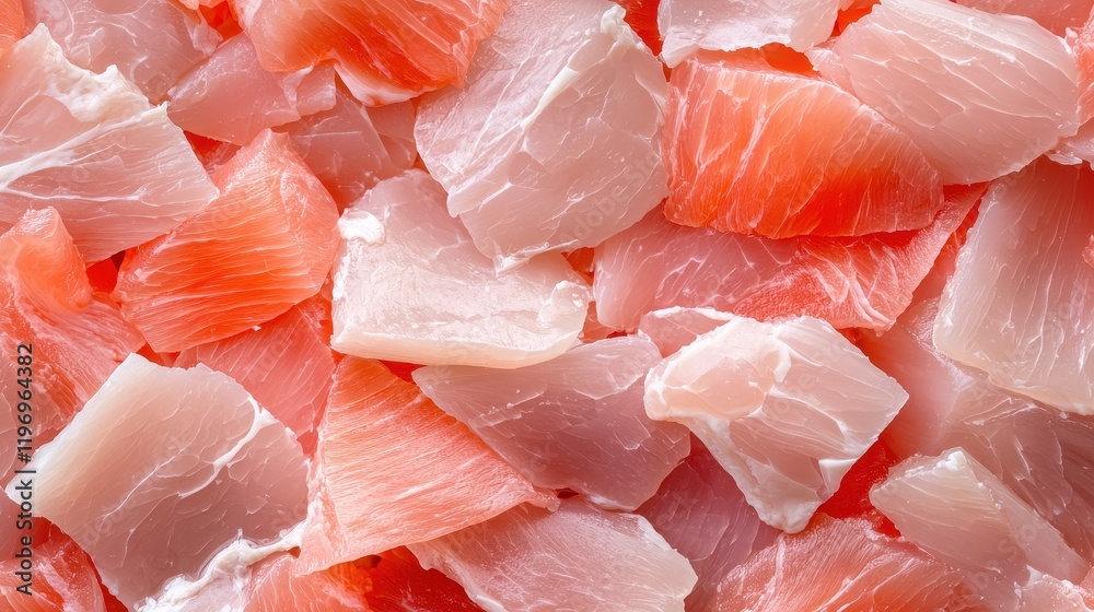 Fresh, pink fish fillets arranged in a colorful, textured display, highlighting their natural hues and freshness. Fresh, pink fish fillets arranged in a colorful, textured display, highlighting their natural hues and freshness.