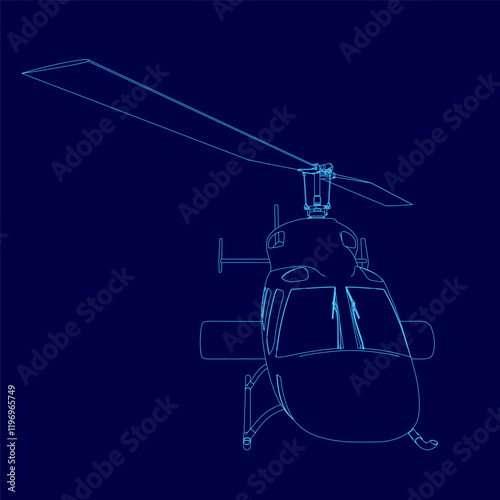 Blue helicopter outline. The helicopter is drawn in blue