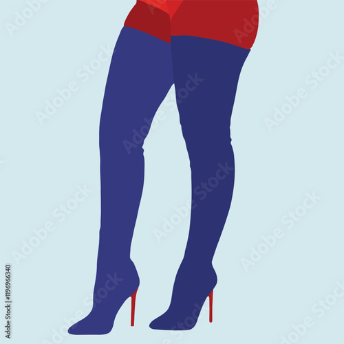 Woman in Blue Thigh High Boots