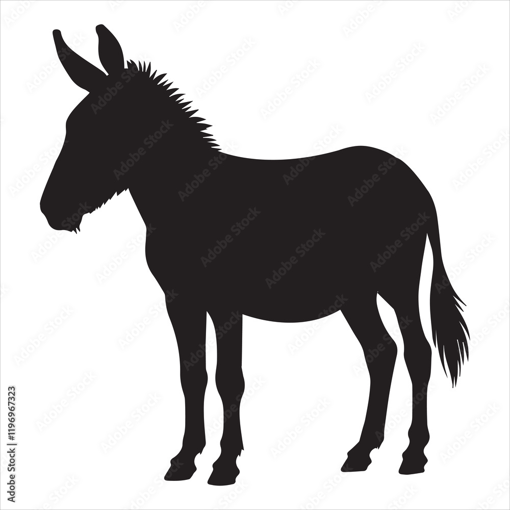 Fototapeta premium Donkey standing silhouette vector illustration, Catalan donkey animal clipart Design 