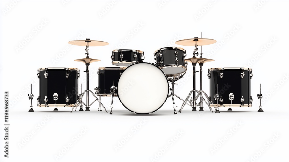 Fototapeta premium Black drum kit isolated on white background. (4)
