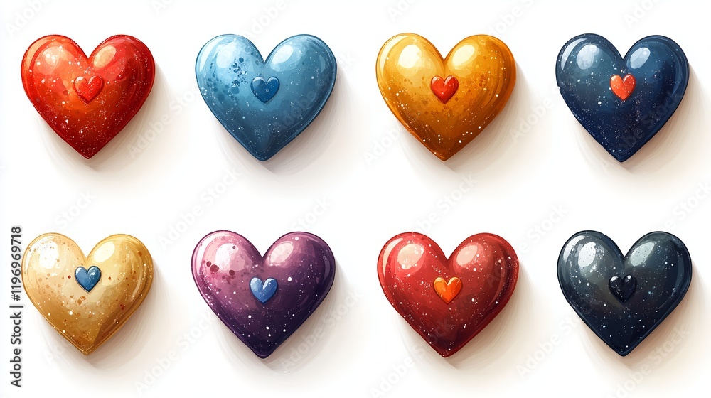Obraz premium Colorful hearts symbolize love and affection for Valentine's Day