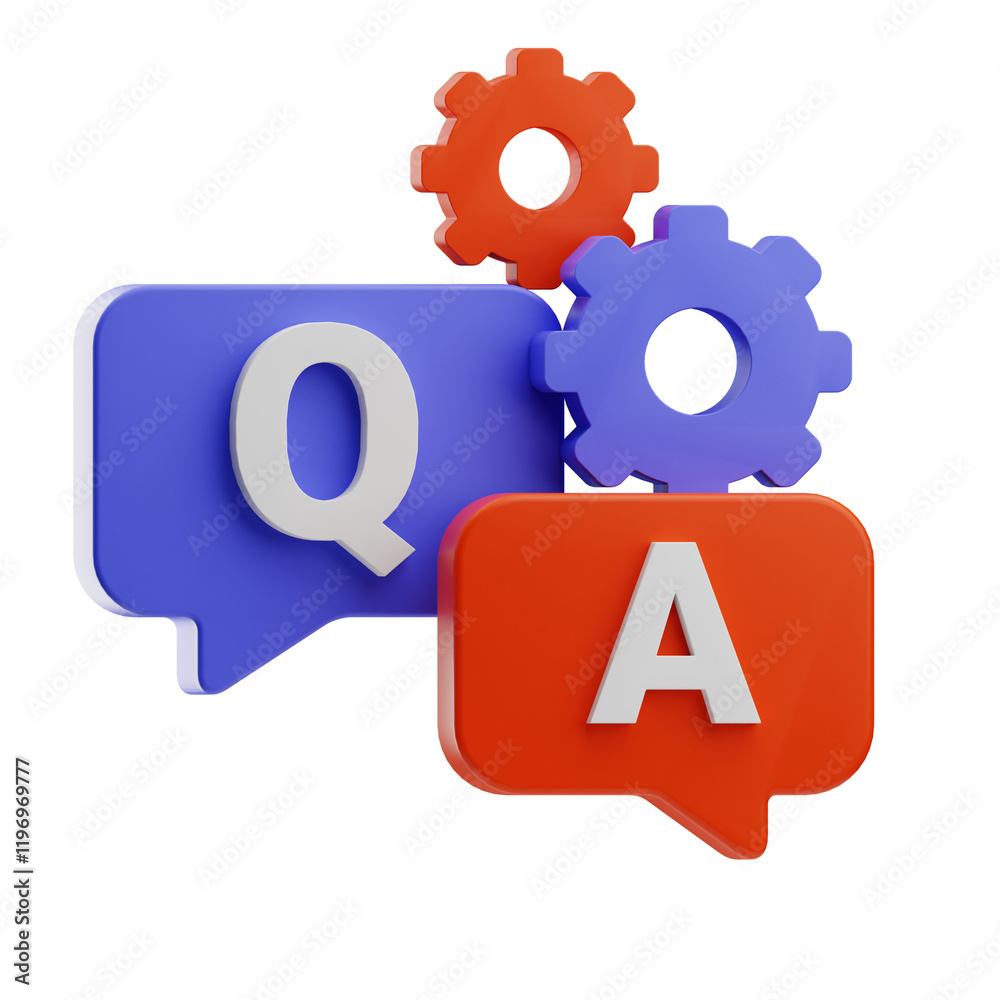 3D Question and Answer Icon with Gears 3D Question and Answer Icon with Gears