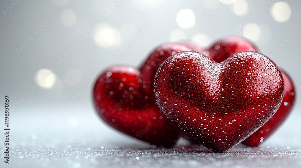 Romantic red hearts sparkling with love on Valentine’s Day Romantic red hearts sparkling with love on Valentine’s Day