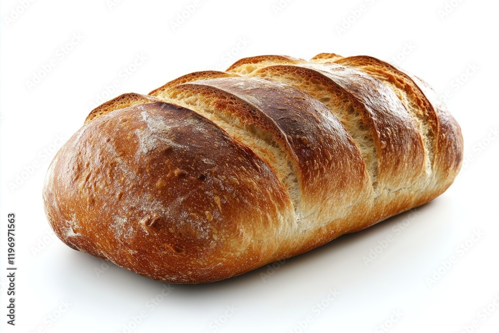 A fresh loaf of bread placed on a clean white surface A fresh loaf of bread placed on a clean white surface