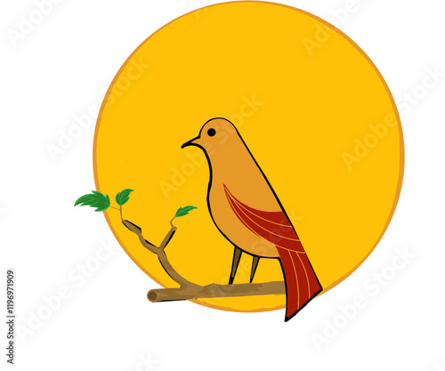 A beautifully colored bird perches on a tree branch under a full moon.vector