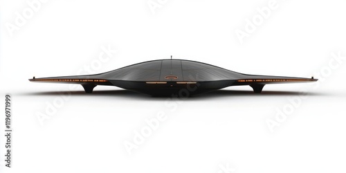 Fototapeta Naklejka Na Ścianę i Meble -  A sleek, futuristic flying saucer design with a smooth surface and illuminated edges.