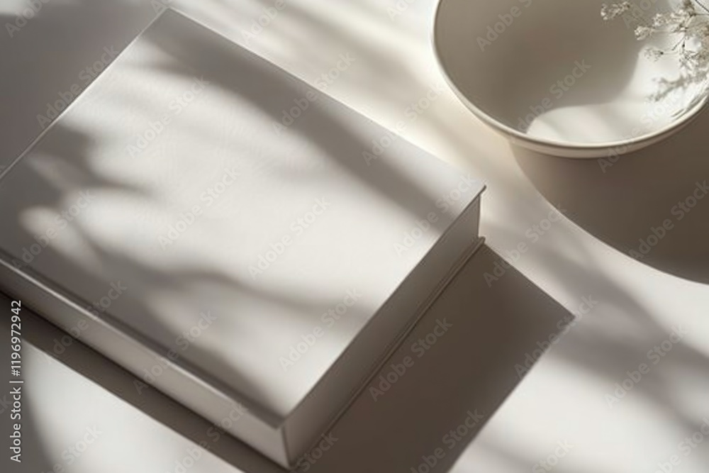 Naklejka premium A simple still life scene of a white bowl placed on a white table