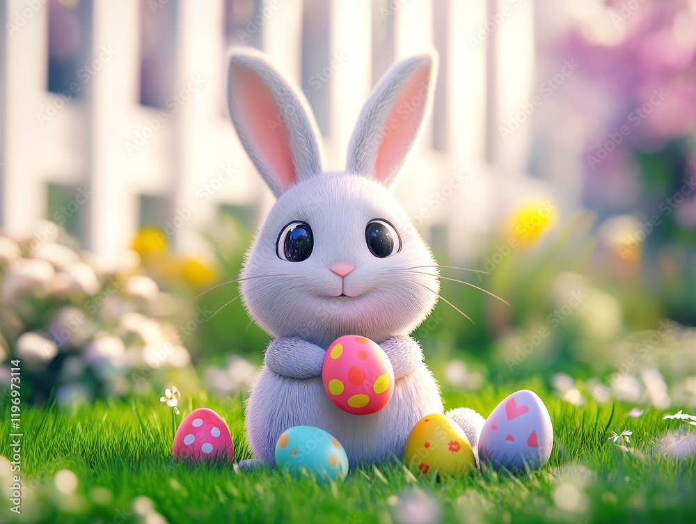Fototapeta premium a 3d easter bunny with easter eggs