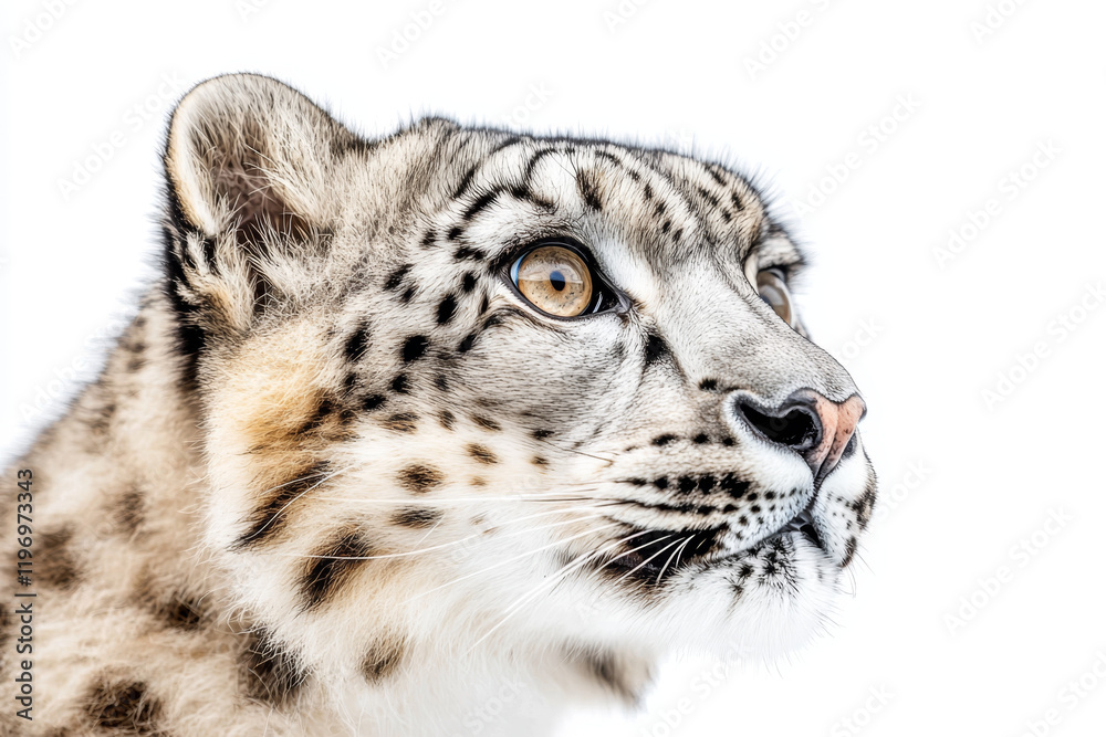 Snow Leopard Portrait: A close-up of a snow leopard's head and shoulders, gazing intently. Snow Leopard Portrait: A close-up of a snow leopard's head and shoulders, gazing intently.