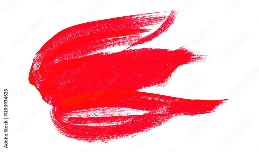 Hand drawn red brush stroke isolated on transparent background.