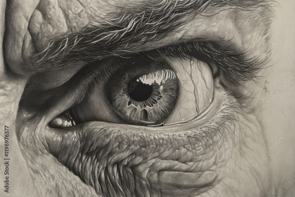 Obraz premium Portrait drawing of a crying eye as a pencil drawing
