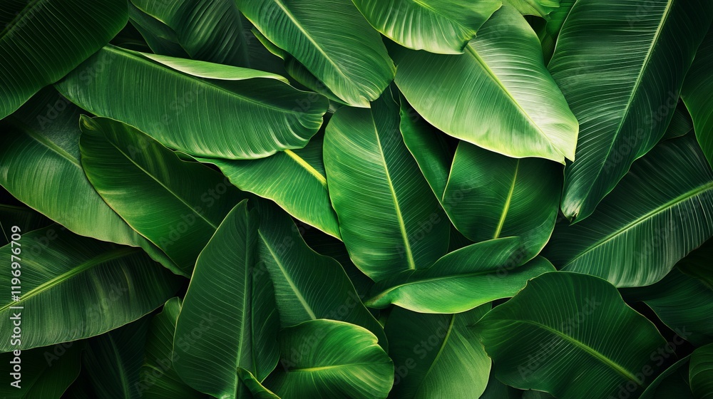 Fototapeta premium This vibrant display features a close-up of lush green leaves layered together, showcasing their rich textures and variations in shades, perfect for a natural backdrop