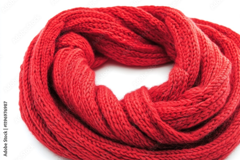 Close-up shot of a vibrant red scarf on a white surface, ideal for use in fashion, textile or design contexts Close-up shot of a vibrant red scarf on a white surface, ideal for use in fashion, textile or design contexts