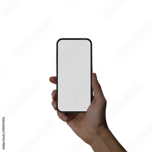 Hand holding the black smartphone with blank screen and modern - isolated on white background - Clipping Path Vector