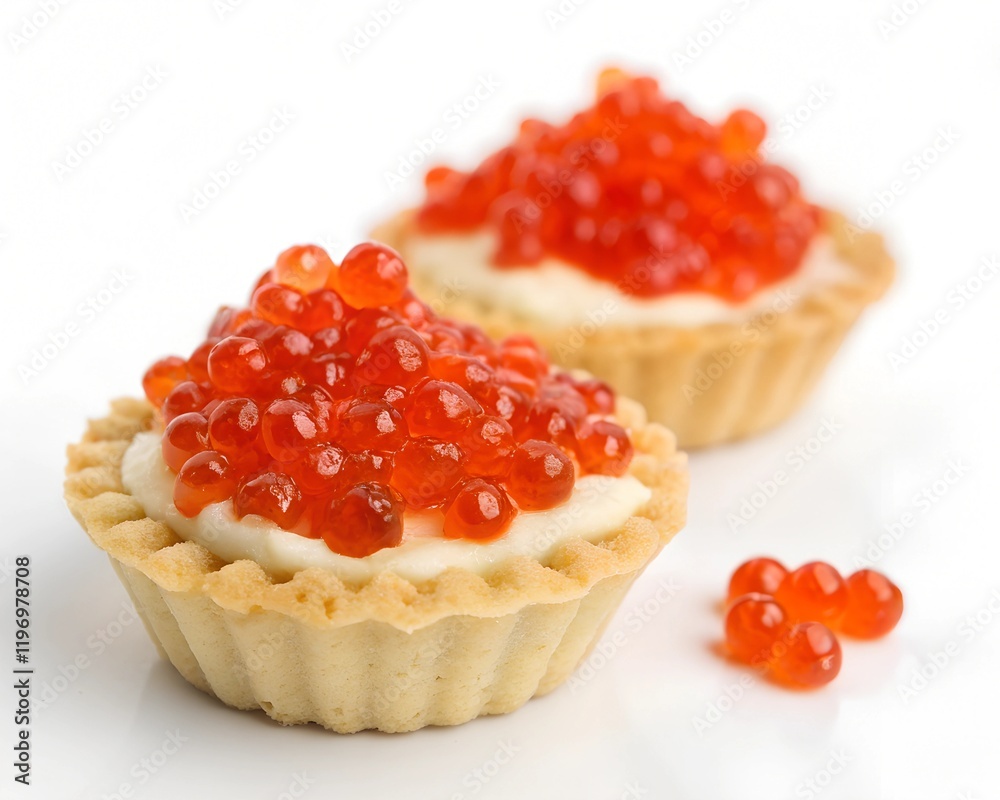 Tartlet with red caviar isolated on white background Tartlet with red caviar isolated on white background