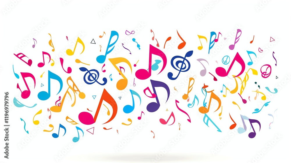 A rainbow with colorful musical notes and confetti. A rainbow with colorful musical notes and confetti.