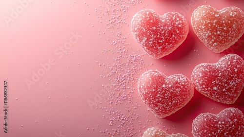 Heart-Shaped Candy Border on Pink Background for a Sweet and Romantic Design photo