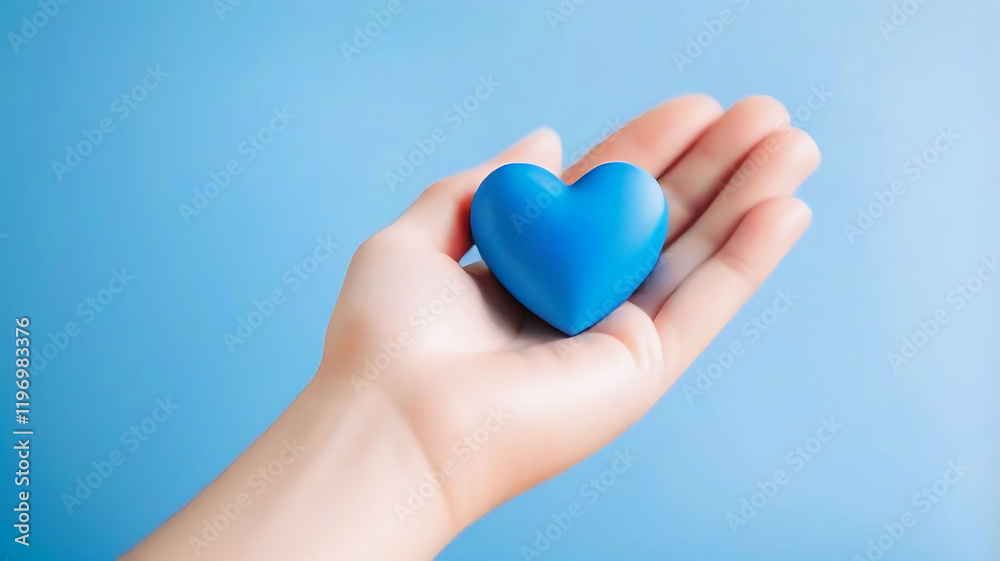 A blue heart in the palm of your hand, eternal love, valentine's day A blue heart in the palm of your hand, eternal love, valentine's day