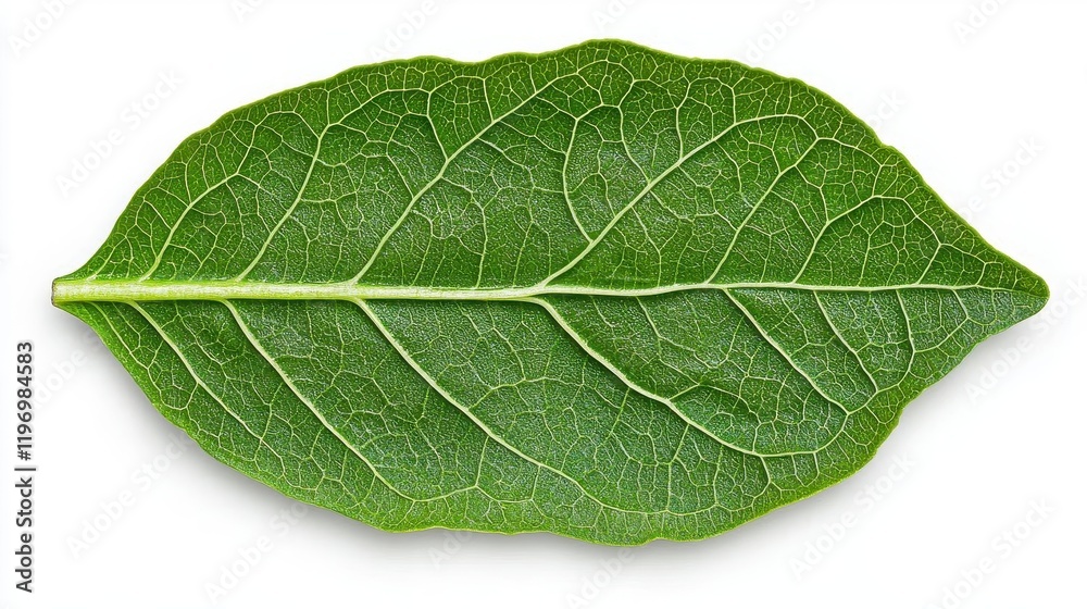 Obraz premium A photostock of a bright green lettuce leaf placed symmetrically on a clean white background, symbolizing health, freshness, and simplicity. High Quality