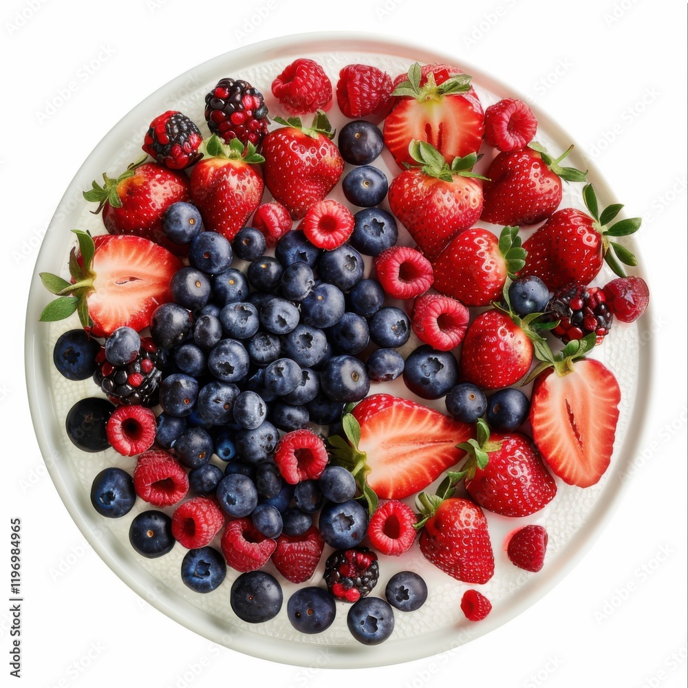A platter of assorted fresh berries including strawberries, raspberries, and blueberries A platter of assorted fresh berries including strawberries, raspberries, and blueberries