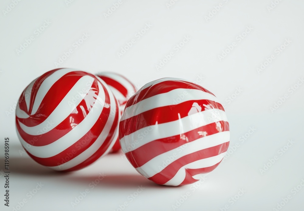 Colorful Red and White Swirled Candy Balls on a Minimalist Background Perfect for Festive Decorations and Sweet Treats Photography Colorful Red and White Swirled Candy Balls on a Minimalist Background Perfect for Festive Decorations and Sweet Treats Photography