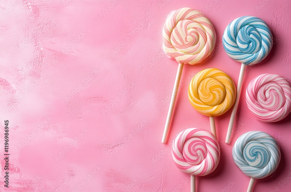 Colorful Spiral Lollipops on a Pink Background, Sweet Treats for Celebrations, Parties, and Fun Events, Ideal for Candy Shops or Desserts Photography Colorful Spiral Lollipops on a Pink Background, Sweet Treats for Celebrations, Parties, and Fun Events, Ideal for Candy Shops or Desserts Photography