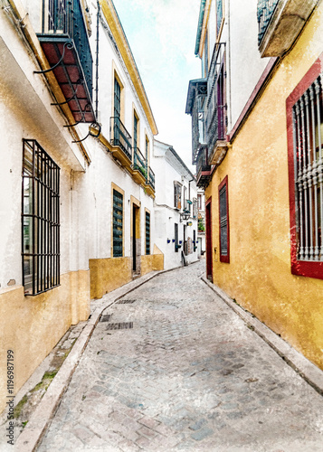 Wallpaper Mural watercolor illustration of streets of andalucia Torontodigital.ca