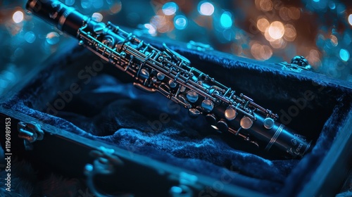 Obraz na płótnie Clarinet in a case, blue lighting.