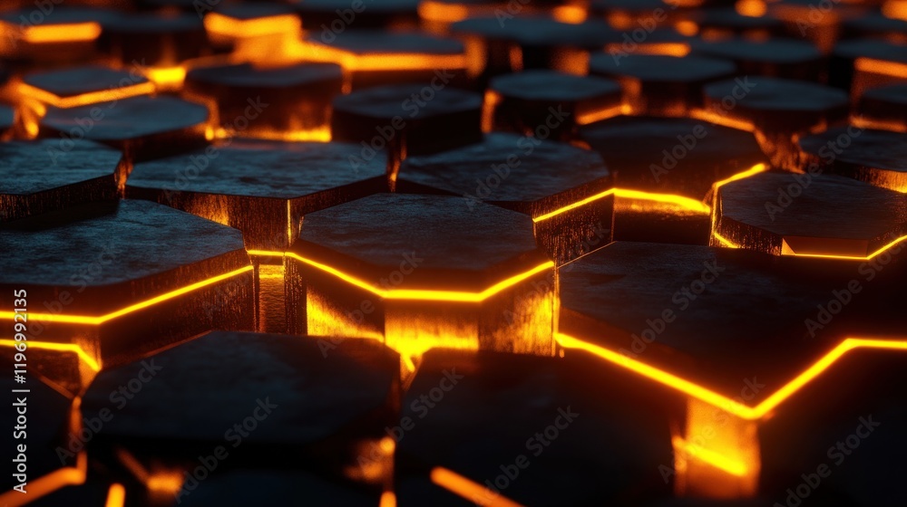 Fototapeta premium Hexagon Pattern with Glowing Orange Lines