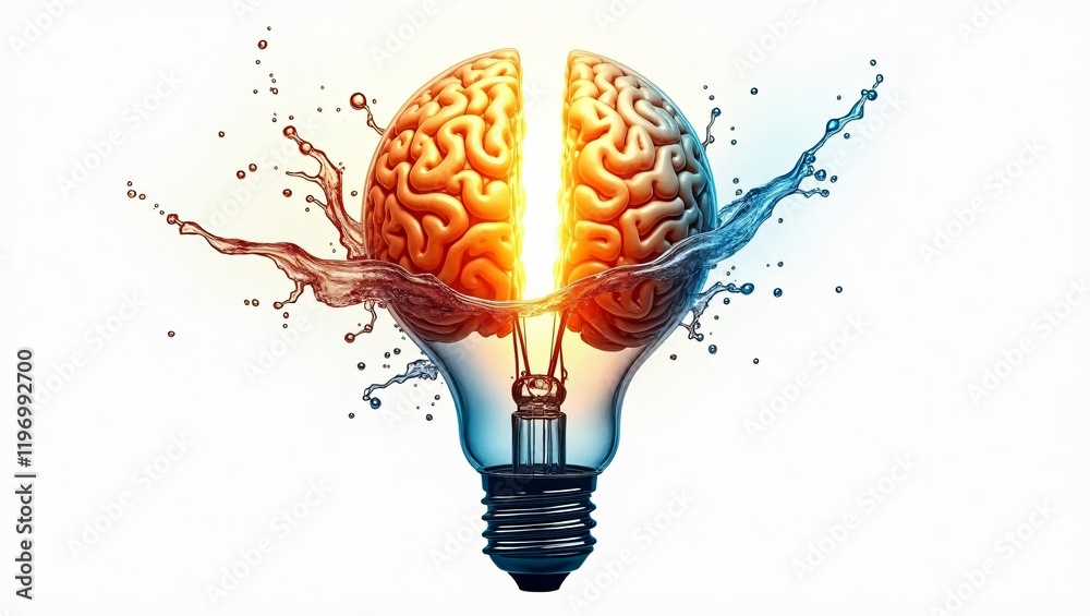 Fototapeta premium Creative Brain Light Bulb Exploding with Innovation and Colorful Energy