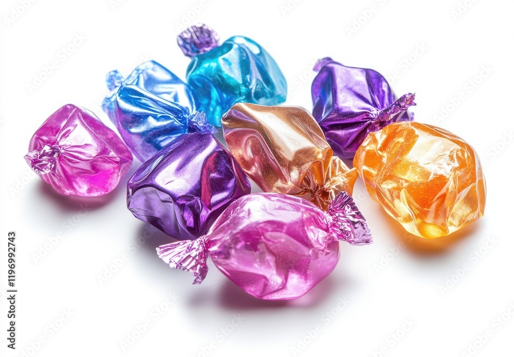 Colorful Wrapped Candies on a White Background Perfect for Sweet Treats, Party Decorations, Birthday Celebrations, and Festive Occasions Colorful Wrapped Candies on a White Background Perfect for Sweet Treats, Party Decorations, Birthday Celebrations, and Festive Occasions