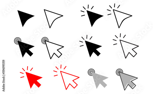 Mouse cursor click editable stroke outline icon