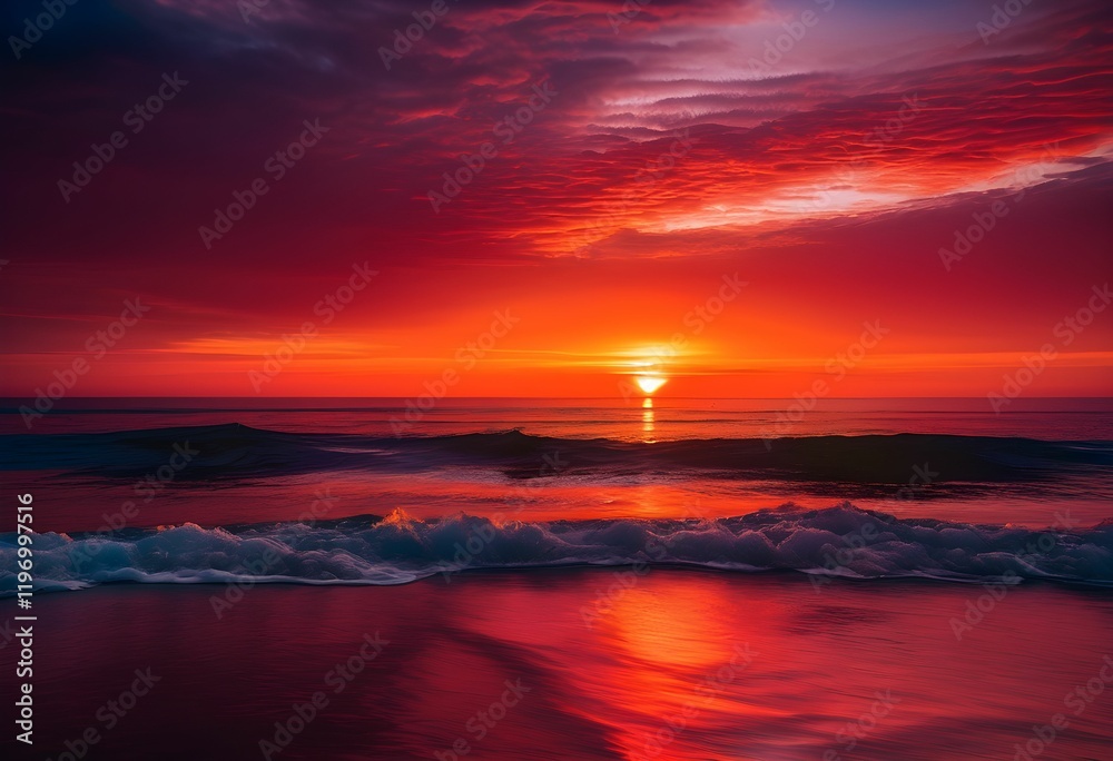 Fototapeta premium Dramatic Sunset with Omega Sun and Silhouetted Boat